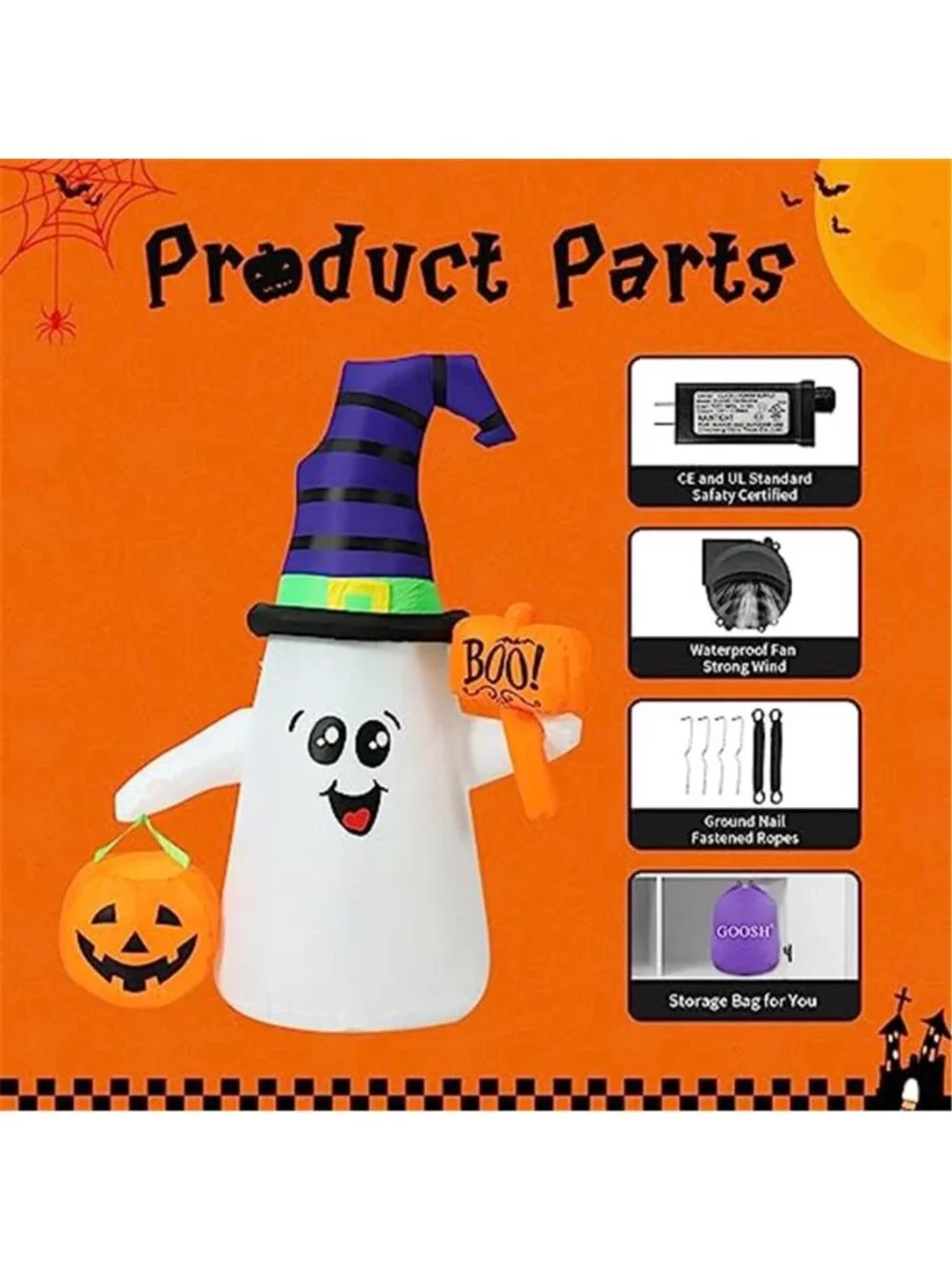 5 FT Halloween Inflatables Ghost Outdoor Decorations Blow Up Yard Cute